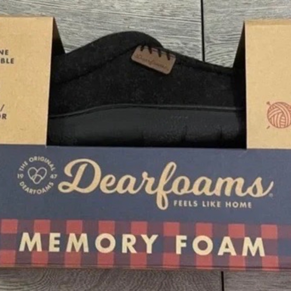 New Mens Dearfoams Slippers Black SLIP ON MEMORY FOAM EASY ON indoor outdoor - Picture 7 of 8